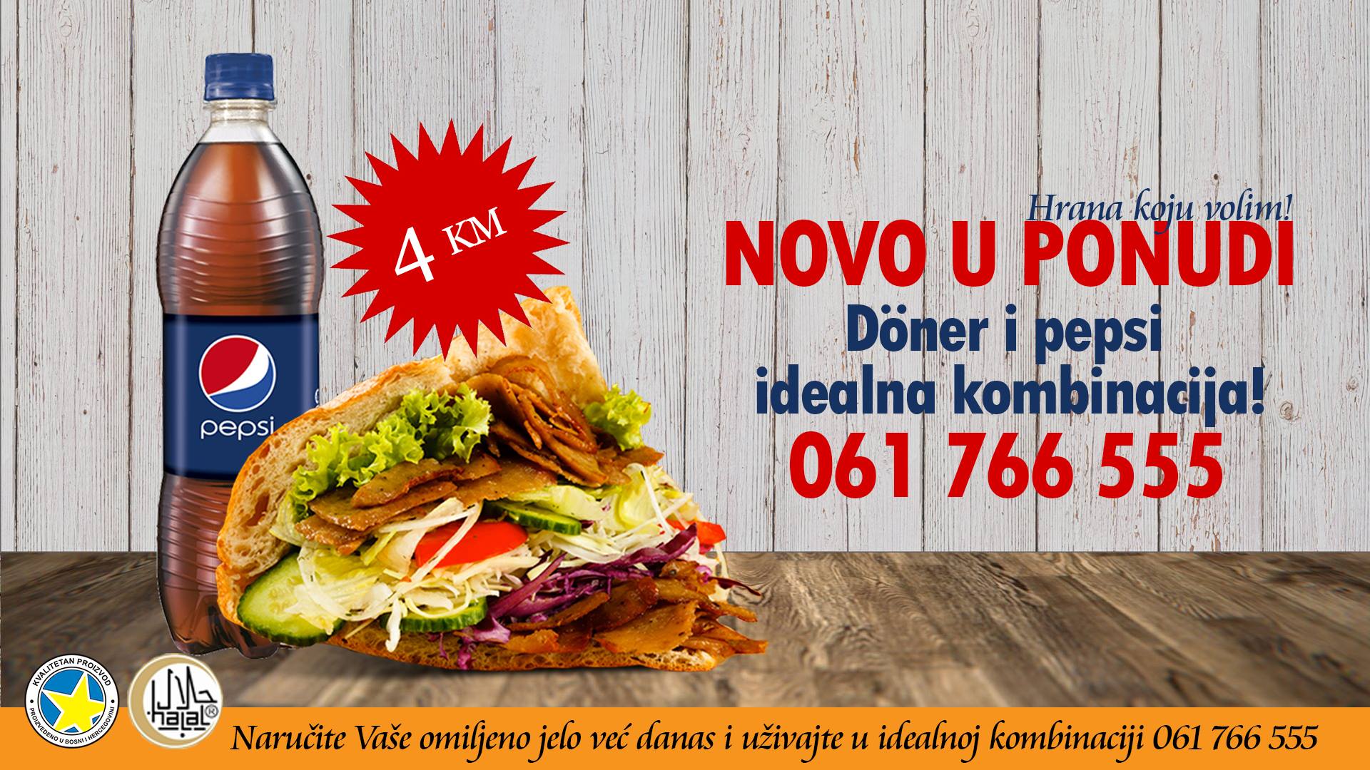 Döner + pepsi sve za 4 KM
