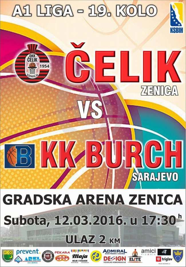 Plakat OKK Čelik-KK Burch Sarajevo-sub. u 17.30