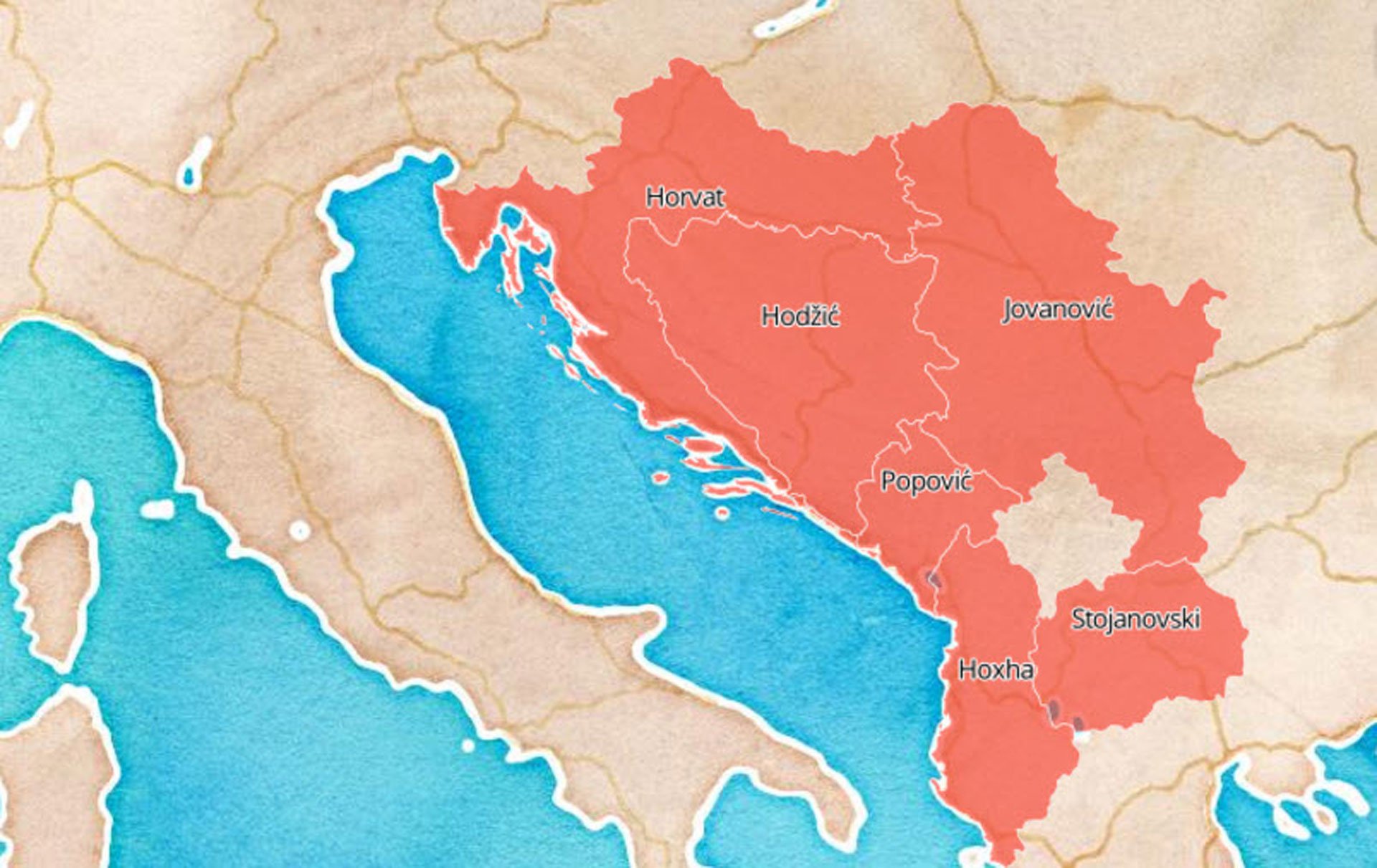 Mapa najpopularnijih prezimena u regiji